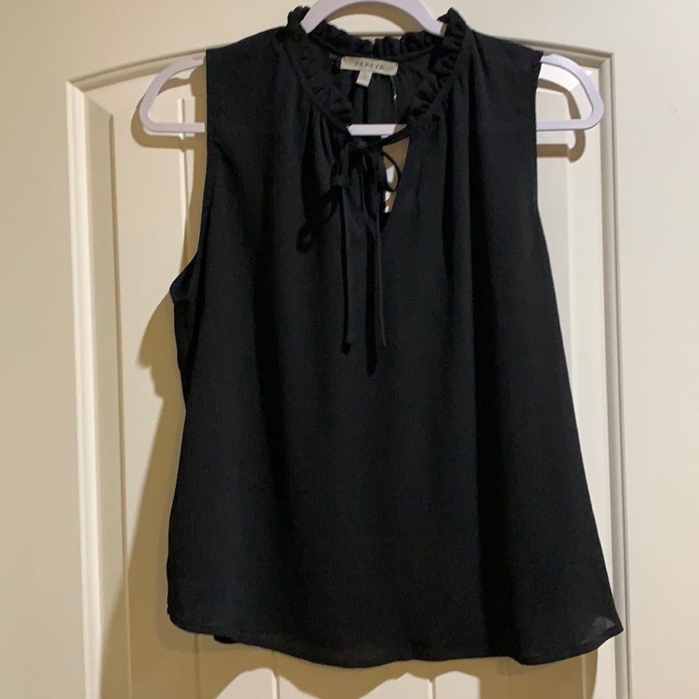 Papaya semi sheer black tank with tie large NWT